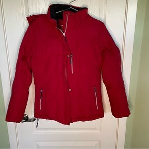 Calvin Klein Performance Jacket Puffer Duck Down Coat Women M Removable Hood Red